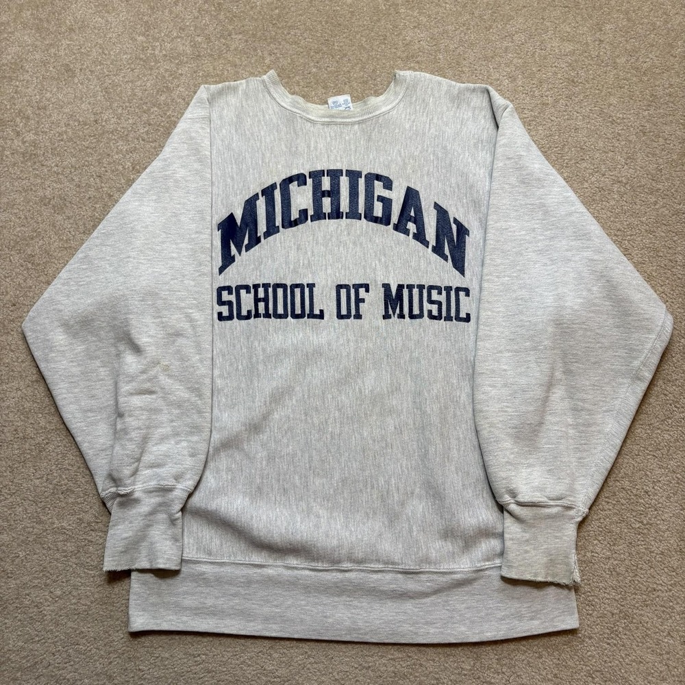 Vtg 90s Champion Reverse Weave Sweatshirt Mens XL Gray Michigan School Music USA